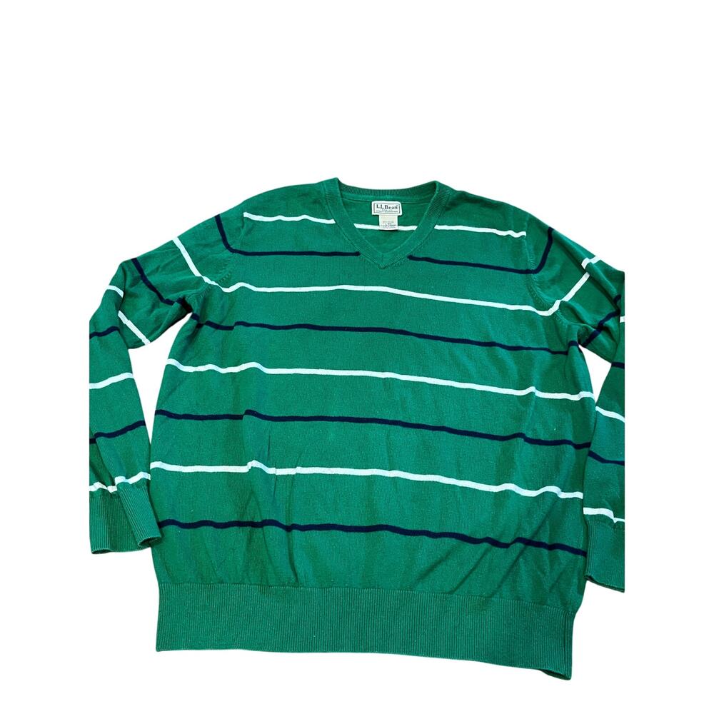 L.L. Bean striped V-neck sweater Lg cashmere/cotton blend
